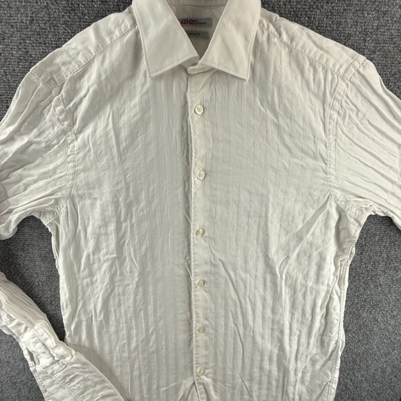 Kenzo White Cotton Comfort 15.5 Striped Homme Long Sleeve Shirt Button Up Mens - Picture 1 of 15